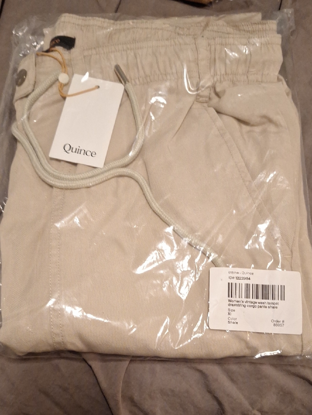 Quince Vintage Wash Tencel Drawstring Cargo Pants Shale XL NWT - Picture 2 of 4